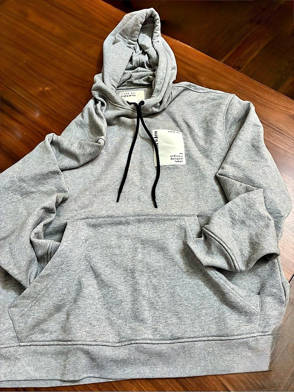 Ted Baker Made in Britain Logo Label Hoodie Gray Large. Excellent